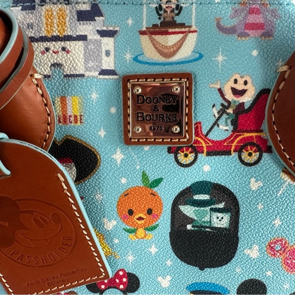 Dooney & Bourke Light Blue Disney Parks Printed Satchel with Tan Trim - Picture 3 of 6
